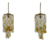 Pair of vintage Torciglione Murano glass chandelier by Mazzega. Italy 1970s