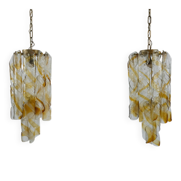 Paire de lustres en verre de Murano Torciglione vintage par Mazzega. Italie années 1970.