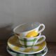 2 cups saucers Square Yellow Green Vintage