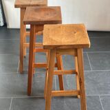 Trio of vintage pine wood bar stools