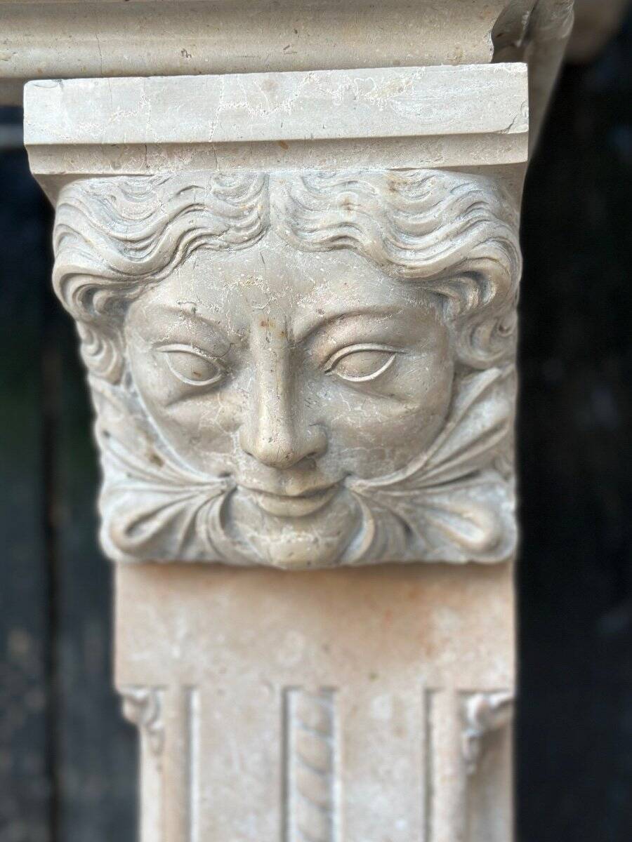 Neo-Gothic style Lumel beige marble fireplace circa 1880
