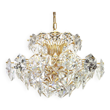 Chandelier in gilded brass and crystal glass by Kinkeldey, Germany, 1970s.