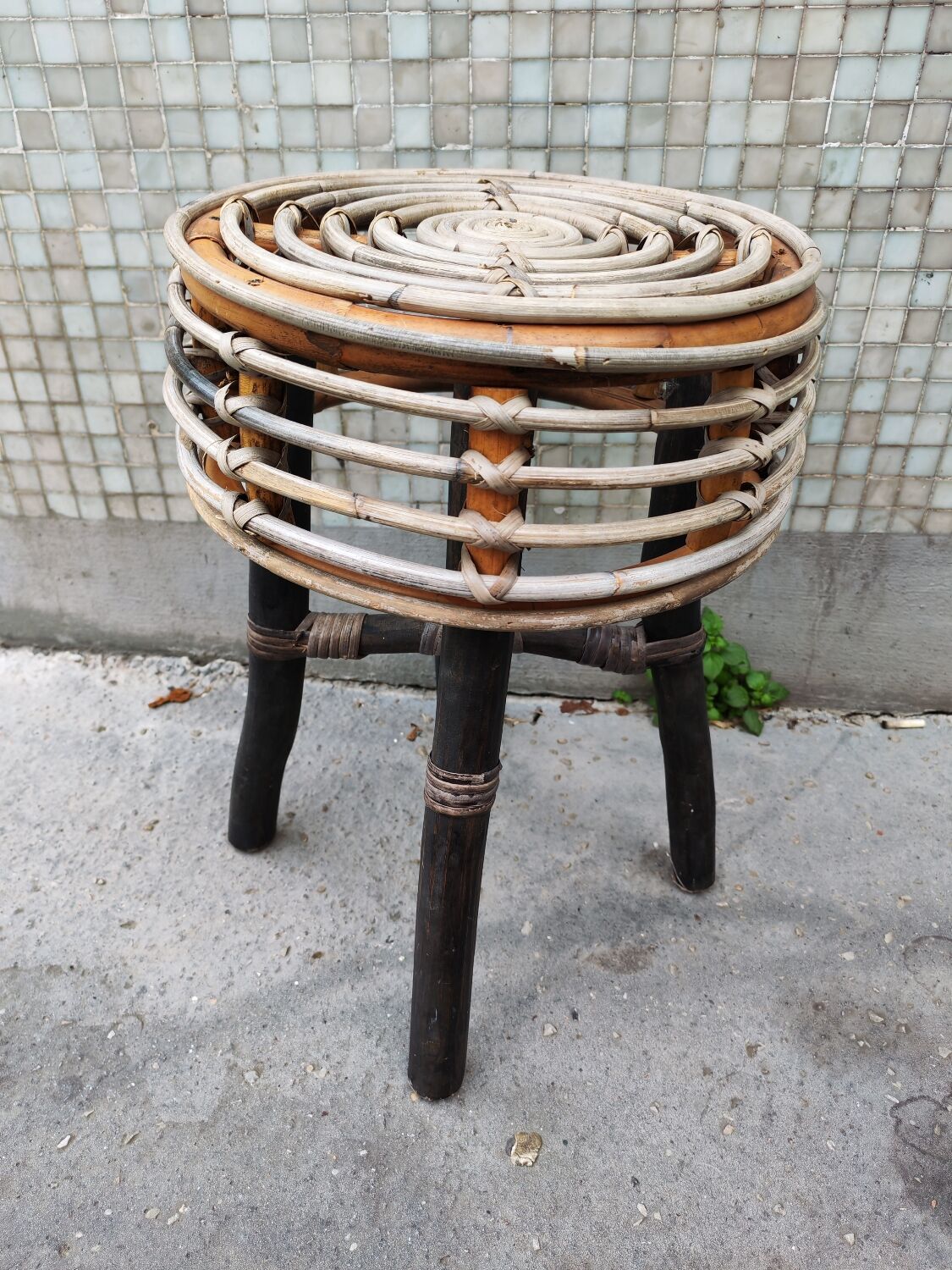 Wood and rattan stool