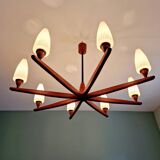 Large Scandinavian teak chandelier, Uno & Östen Kristiansson, 1960
