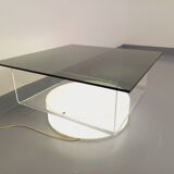 Vintage Italian square illuminated coffee table in glass and plexiglass