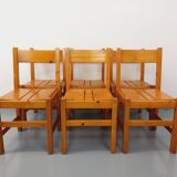 Set of 6 vintage Les Arcs chairs in pine from the 60s 70s