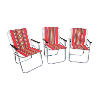 Lot de 3 fauteuils pliants d'extérieur vintage