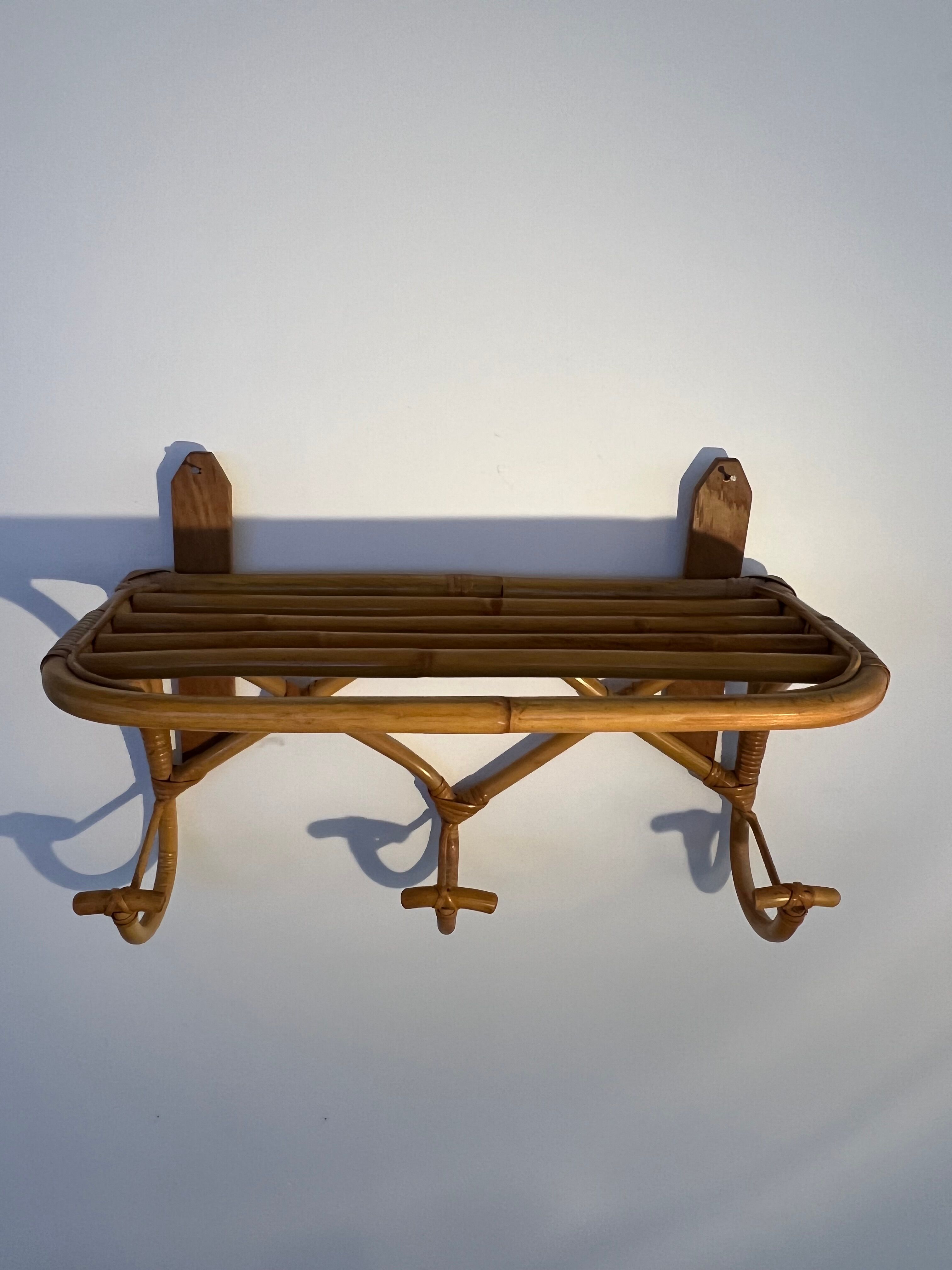 Vintage rattan wall coat rack