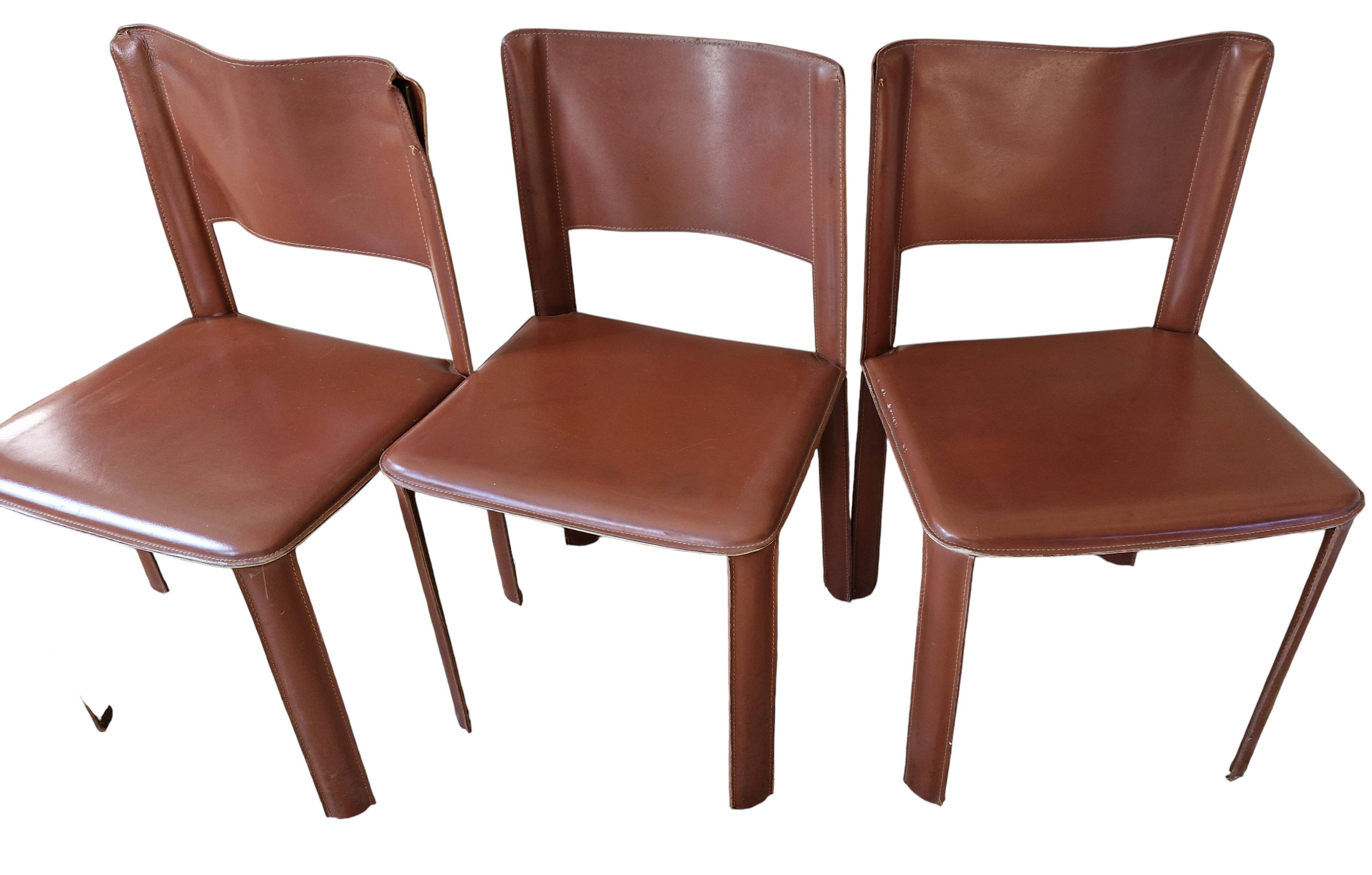 Red Leather Chairs Cidue Italy 1970