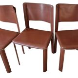 Red Leather Chairs Cidue Italy 1970