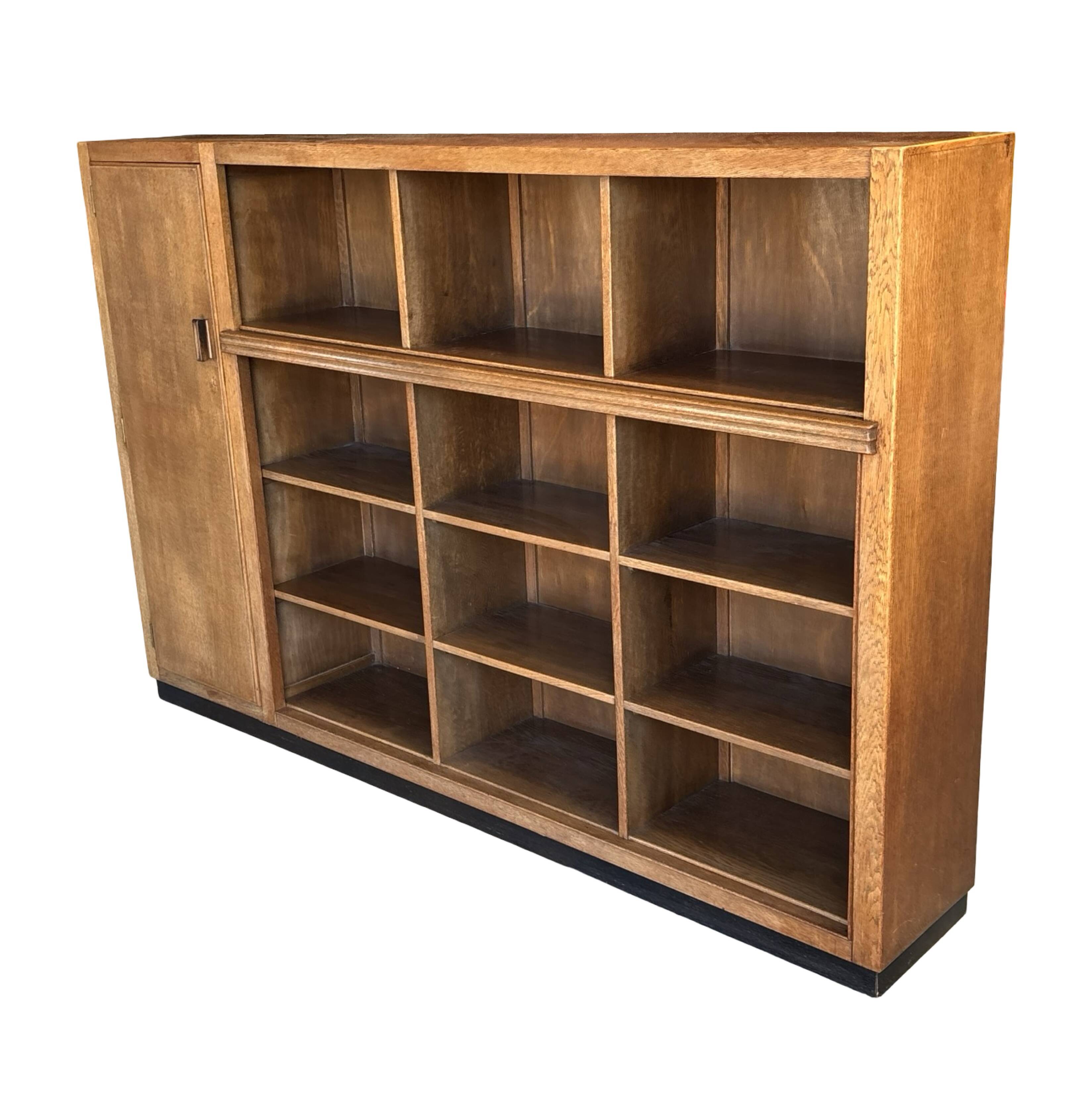 Art Deco XL Wall Cabinet Bookcase 1930s Oak Open Cabinet The Netherlands