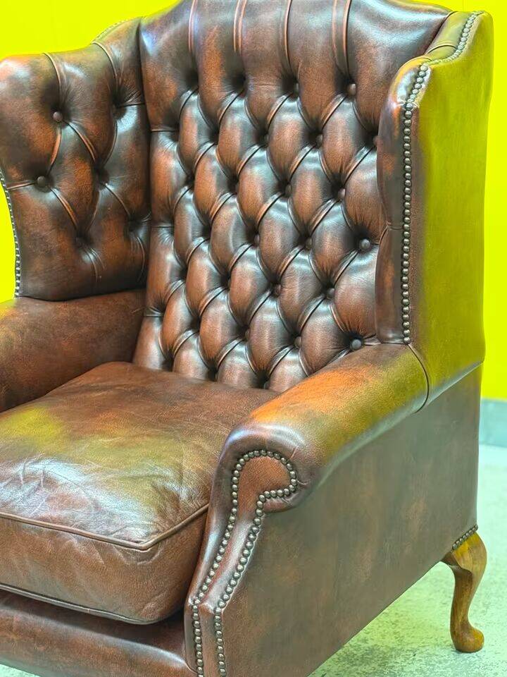 Burgundy Leather Wingback Chesterfield Armchair