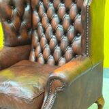 Burgundy Leather Wingback Chesterfield Armchair