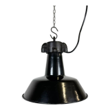 Industrial Black Enamel Factory Lamp with Cast Iron Top, 1960s