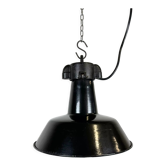Industrial Black Enamel Factory Lamp with Cast Iron Top, 1960s