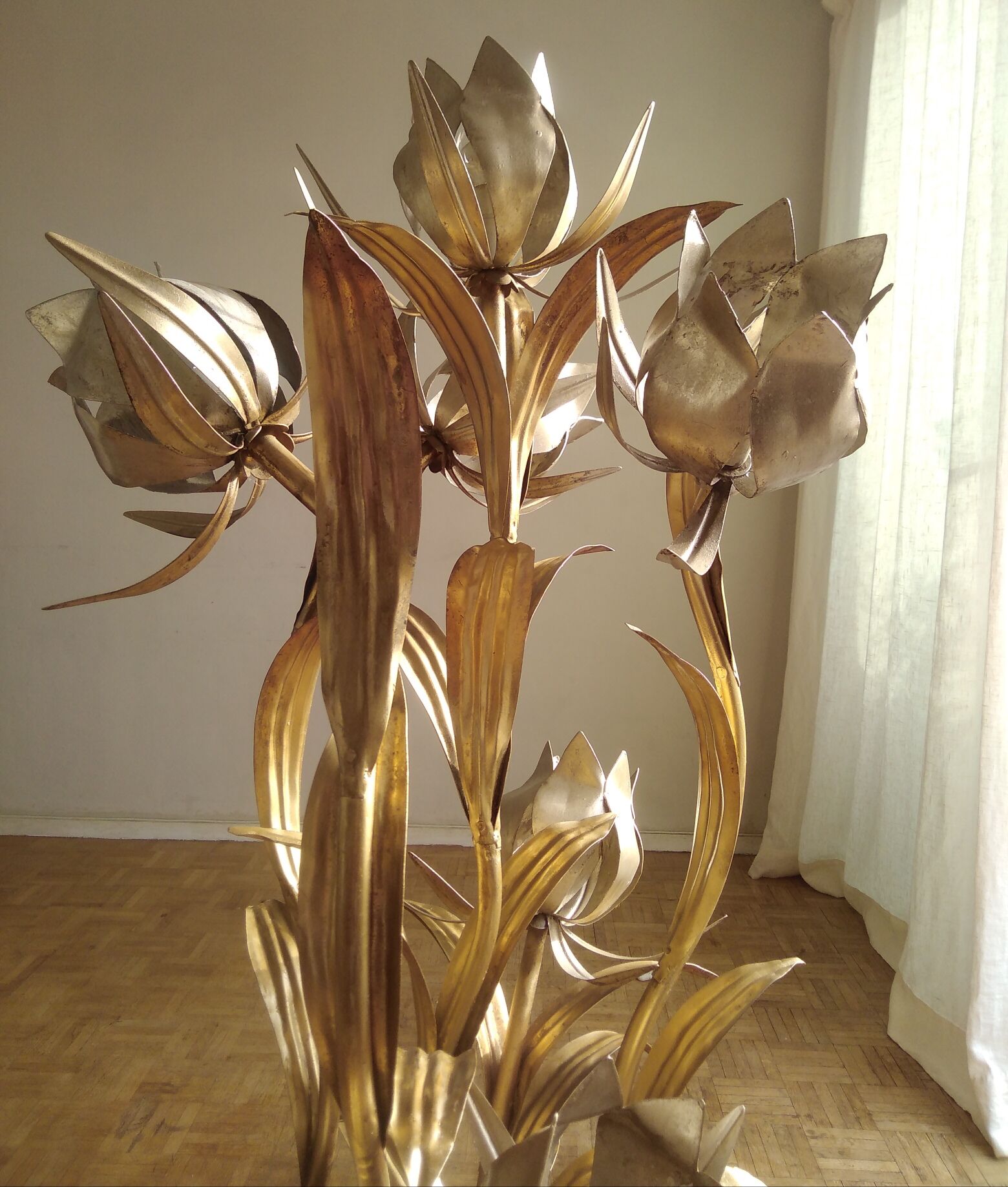 Golden metal flower lamp Hans Kogl 1970