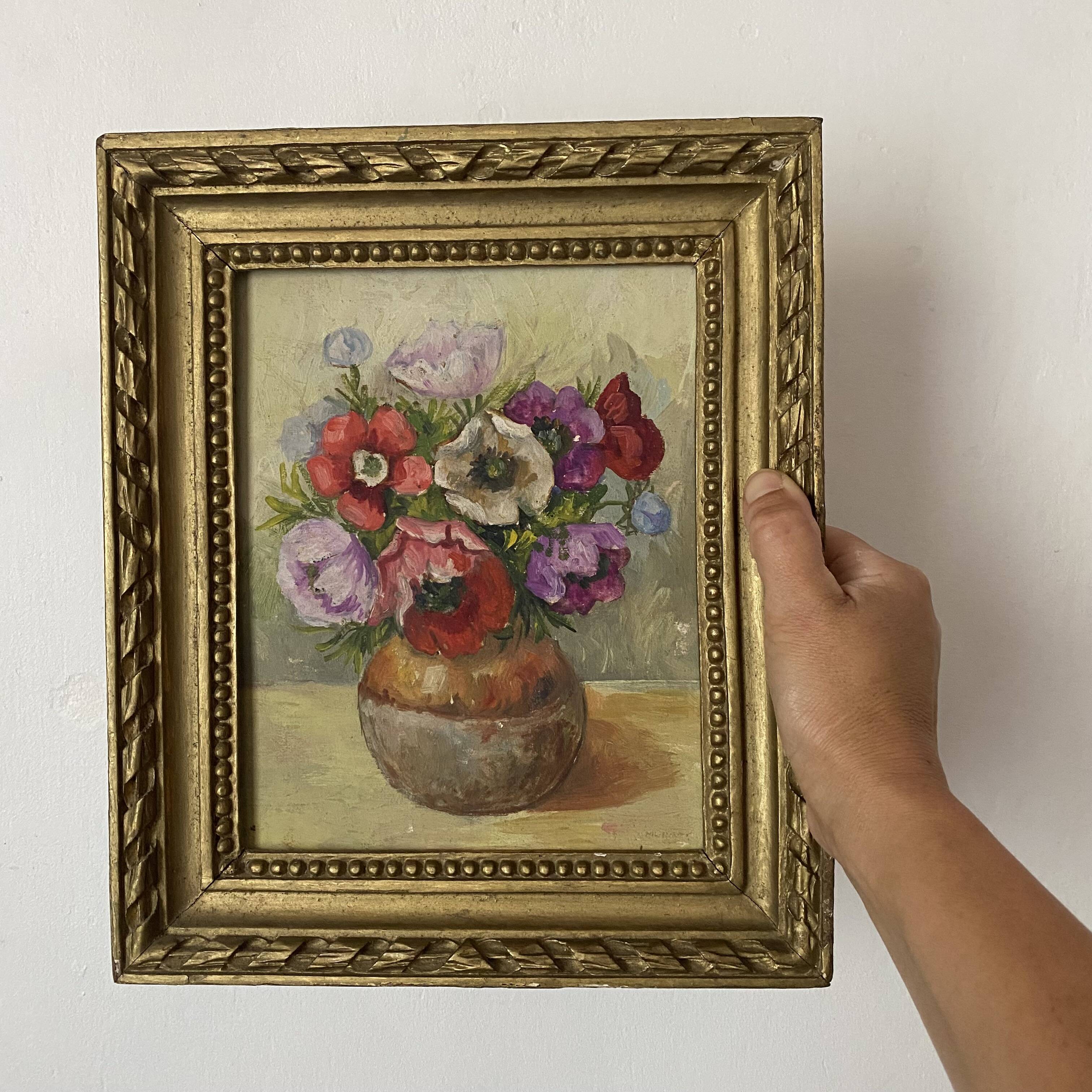 Framed flower painting of anemones