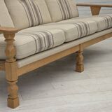 1970s, Danish 3-seater sofa, beige furniture wool, solid oak wood.