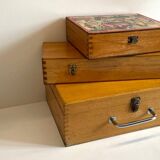 3 vintage dovetail wooden boxes