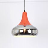 Orange chrome metal pendant by Doria Leuchten Germany 1960s