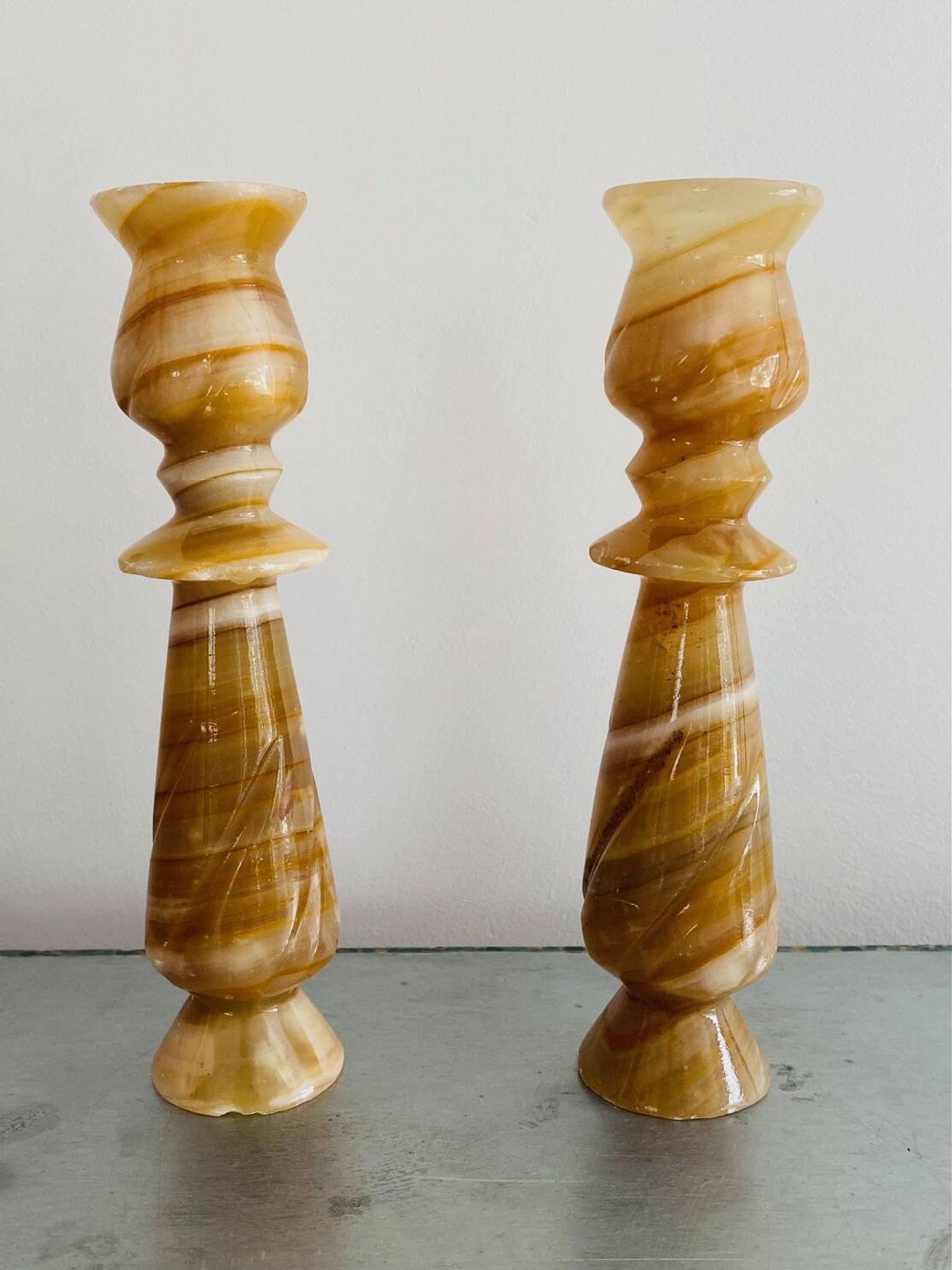 Pair of vintage onyx marble candlesticks