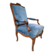 Fauteuil regence en chêne  et velour bleu