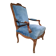 Fauteuil regence en chêne  et velour bleu