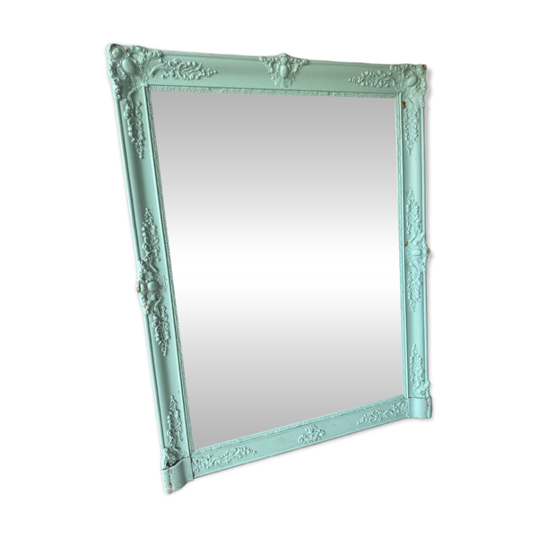 Grand miroir ancien mercuré, cadre sculpté patiné bleu — Beyit