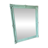 Large antique mercury mirror, patinated blue sculpted frame.