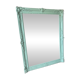 Large antique mercury mirror, patinated blue sculpted frame.