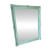 Large antique mercury mirror, patinated blue sculpted frame.