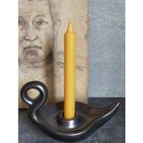 Bougeoir rat-de-cave noir mat en céramique années 50