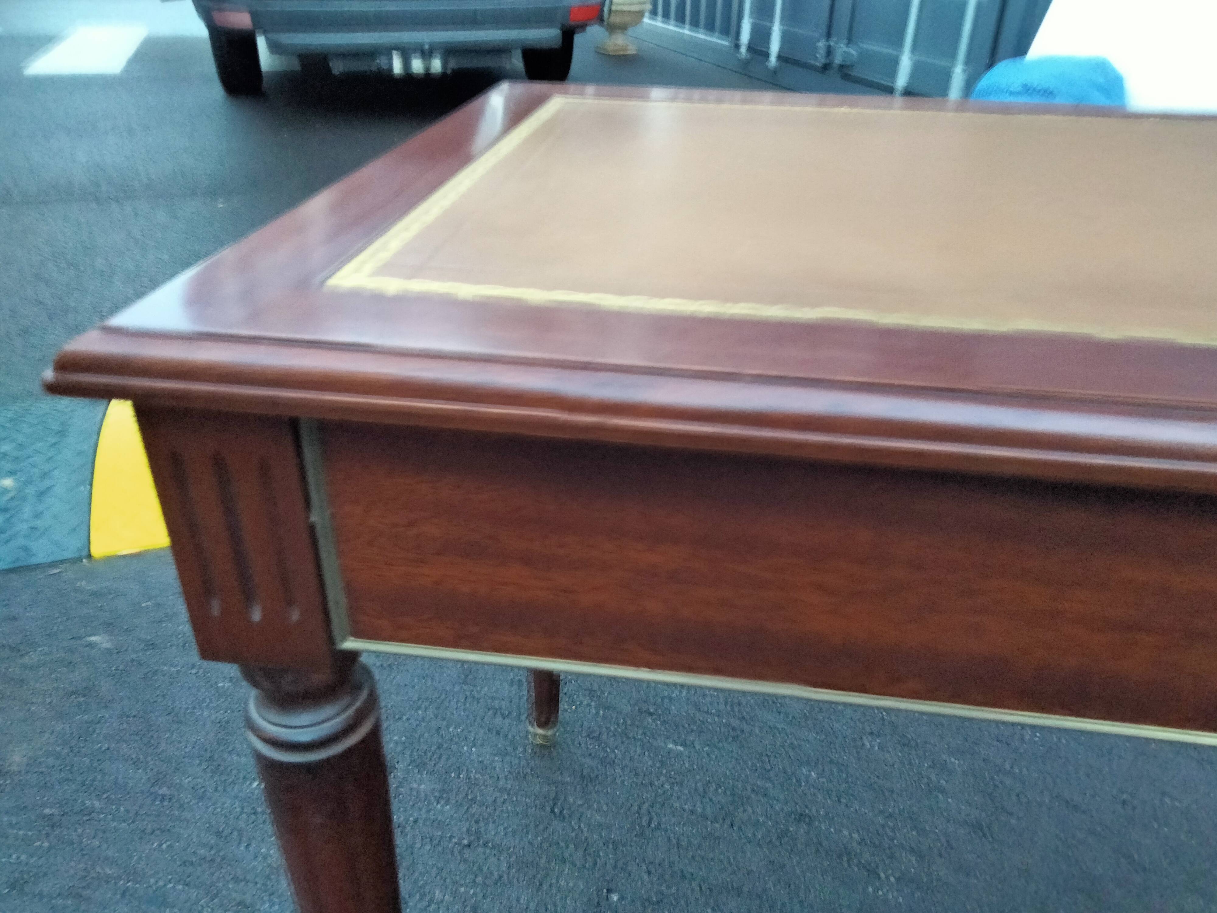 Old style flat desk louis xvi leather tray with 2 pulls