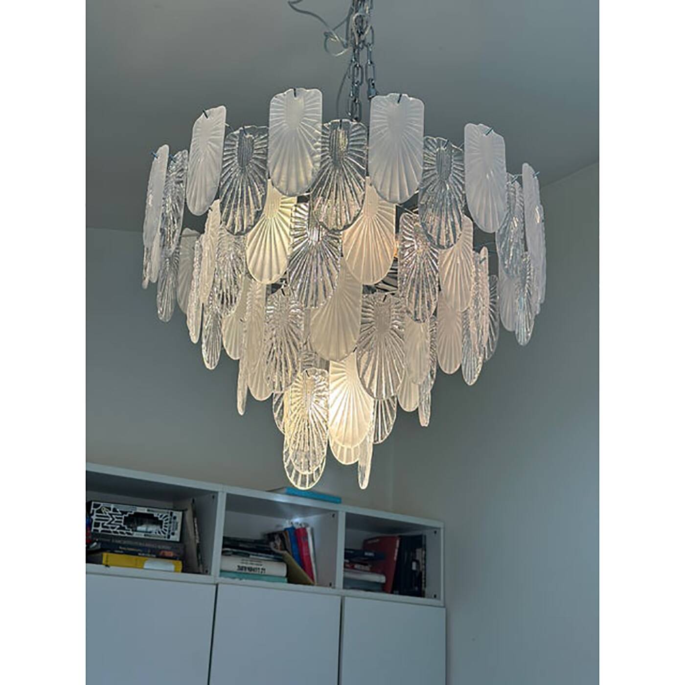 Italian Glass Chandelier Clear and Frosted Art Deco