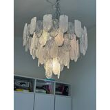 Italian Glass Chandelier Clear and Frosted Art Deco
