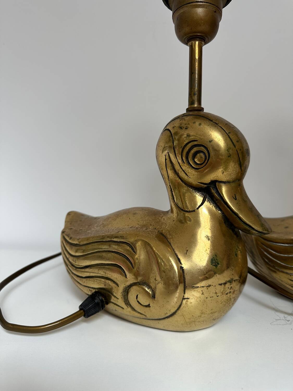 Pair of brass duck lamps, 1980