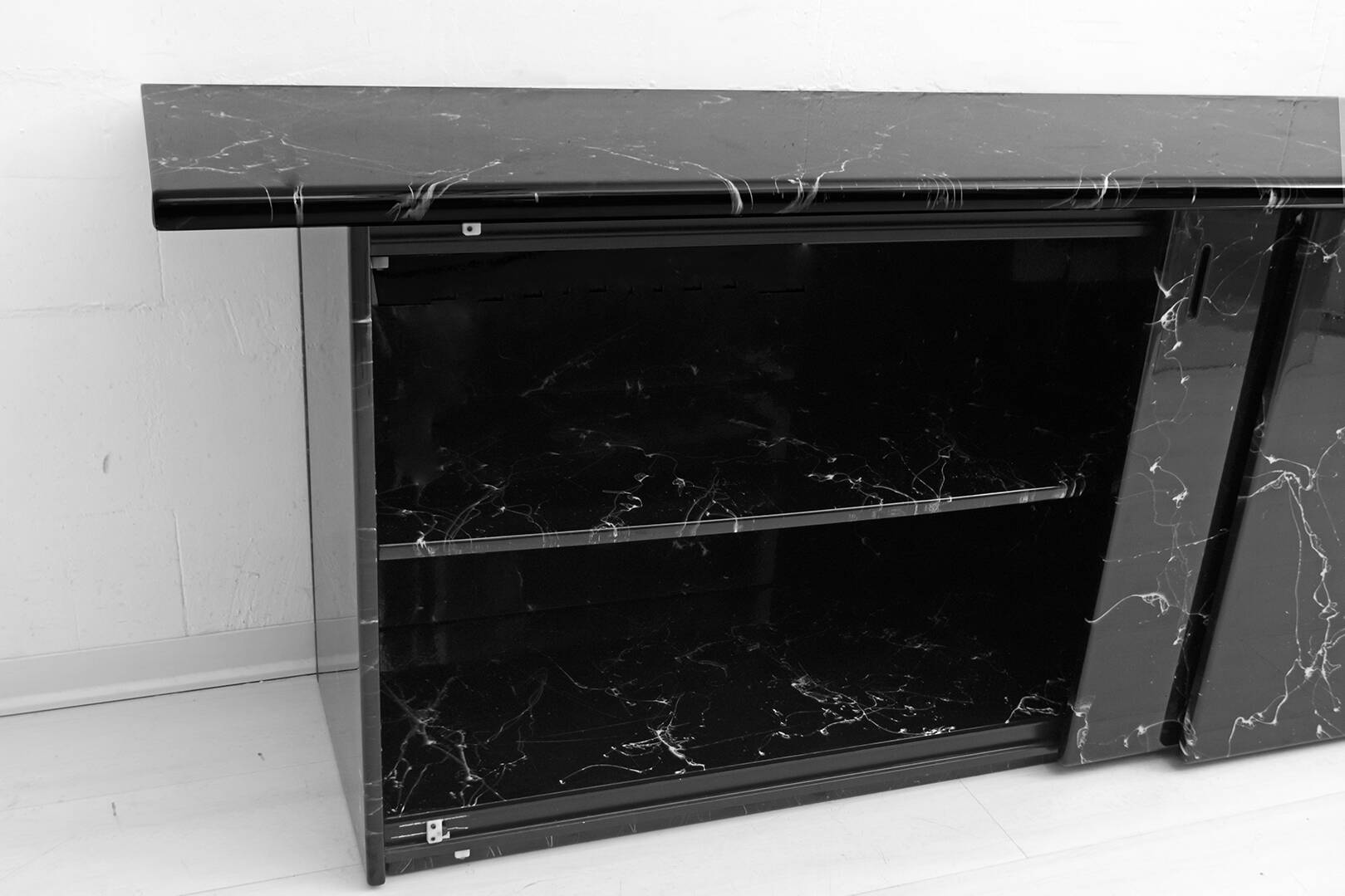 Marquina Black Marble lacquer Italian Post Modern Sideboard, 1980s