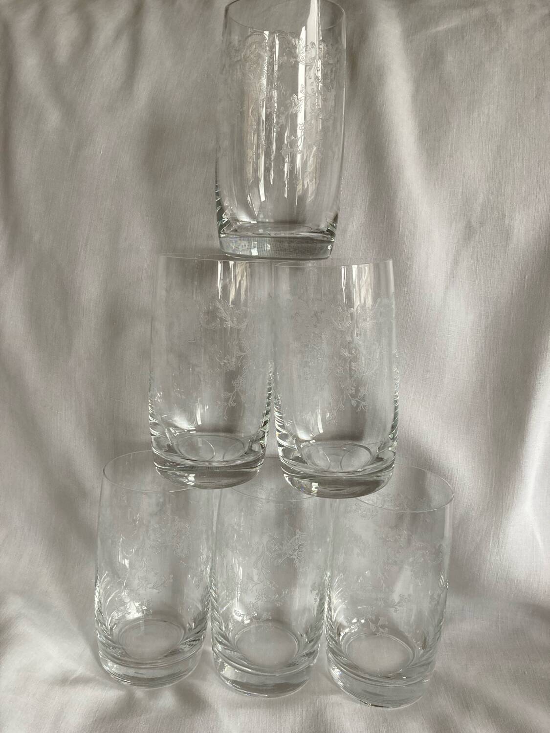 Engraved crystal tall glasses