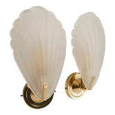 Pair of wall lamps shells glass murano and brass 1960