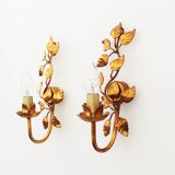 Pair of vintage gilt leaf sconces by Hans Kögl