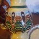 Salt pepper vinegar condiment service in vintage Bulgarian enameled pottery