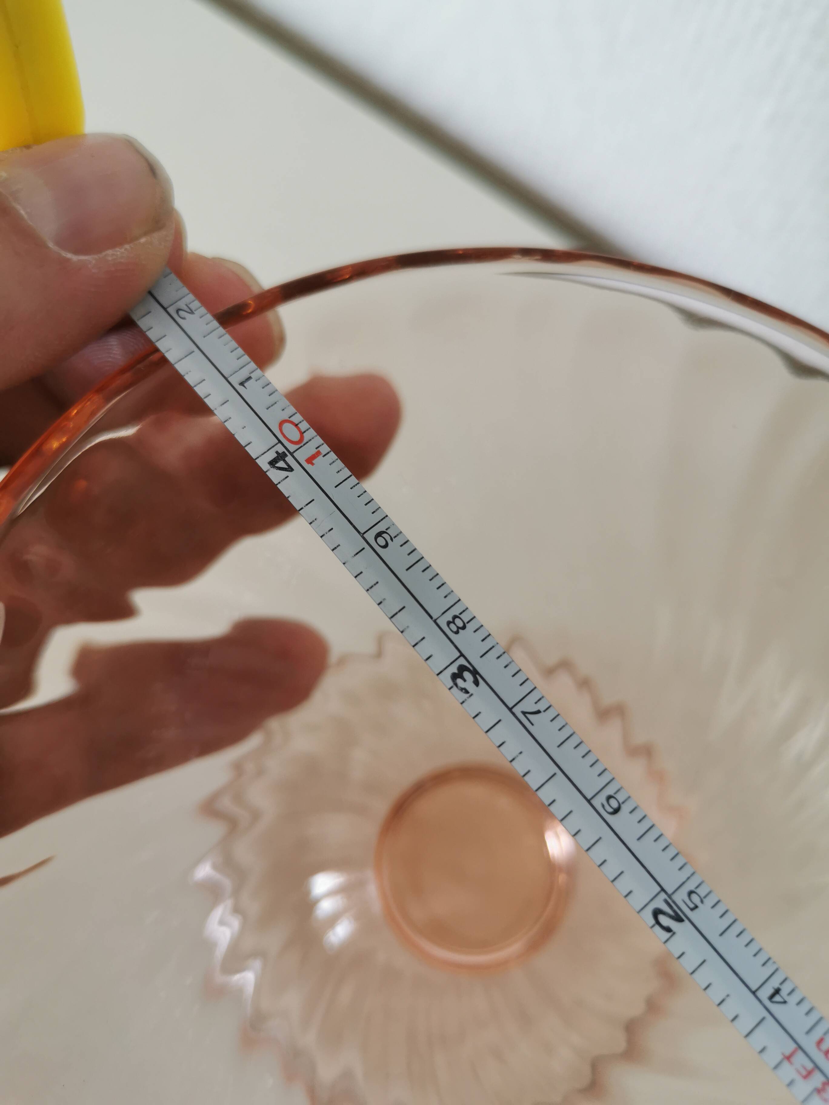 Pair of pink rosaline swirl glass fruit bowls