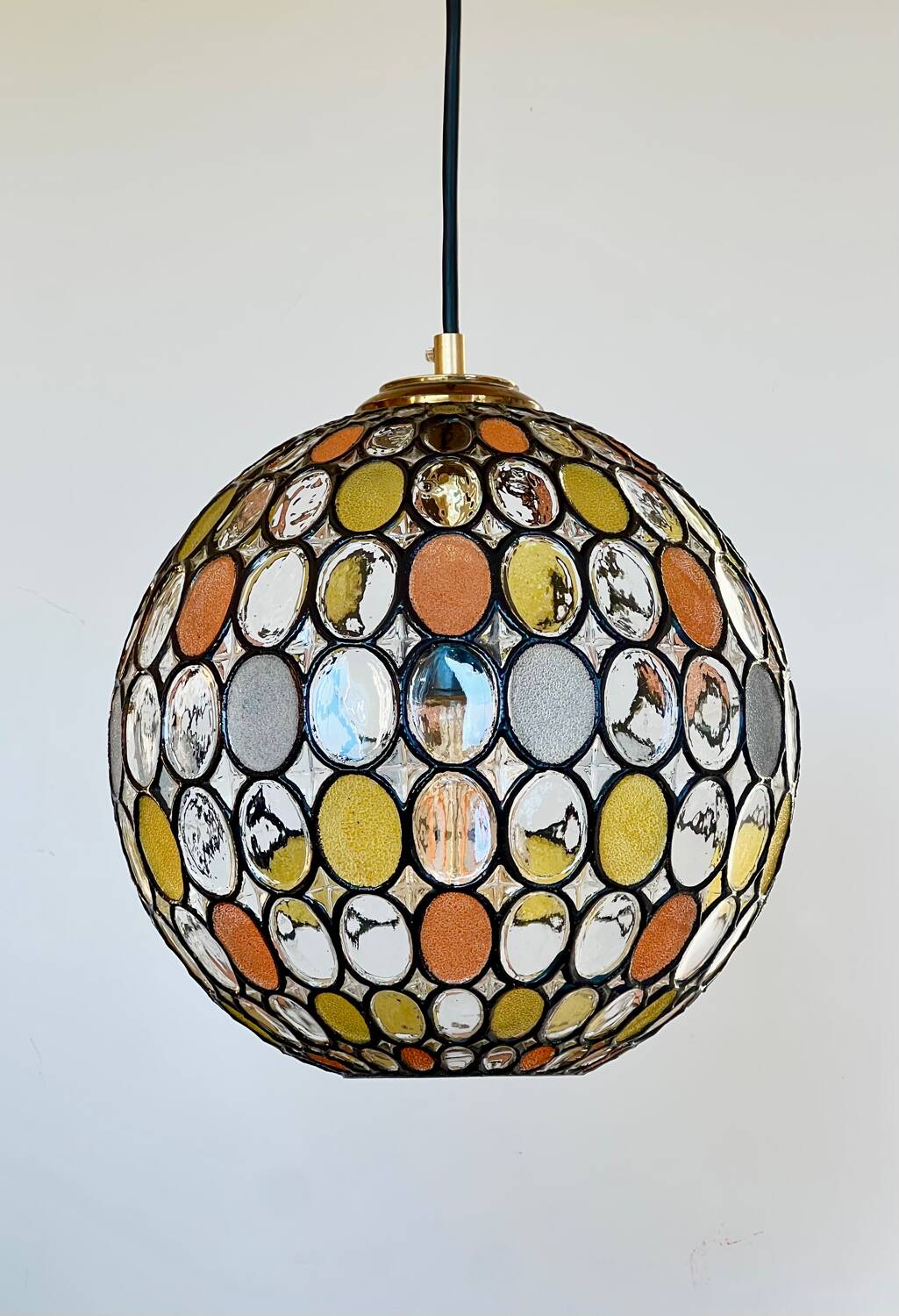 Large vintage Limburg stained-glass style pendant light from the 1970s