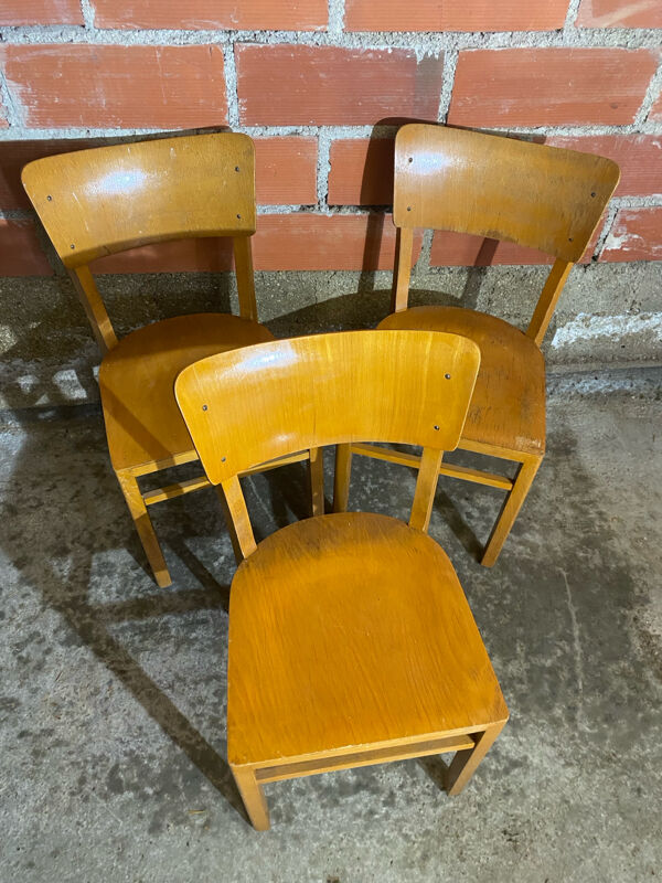 Série De 3 Chaises Bistrot Michael THONET Bois Années 1950 Vintage