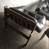 Mid-Century Brown Tufted Leather Armchairs & Ottoman in the Style of Percival Lafer, 1960s, Set of 3