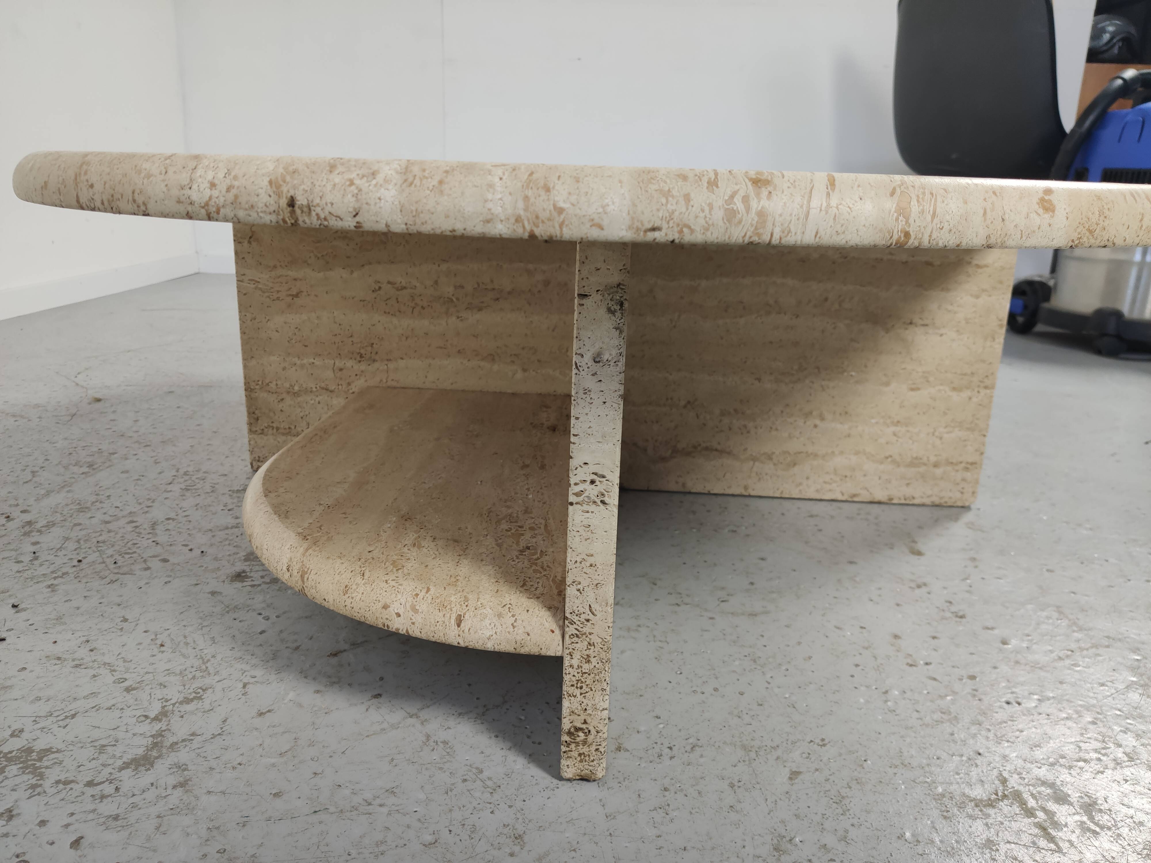pair of low tables in travertine, Italy 1980s