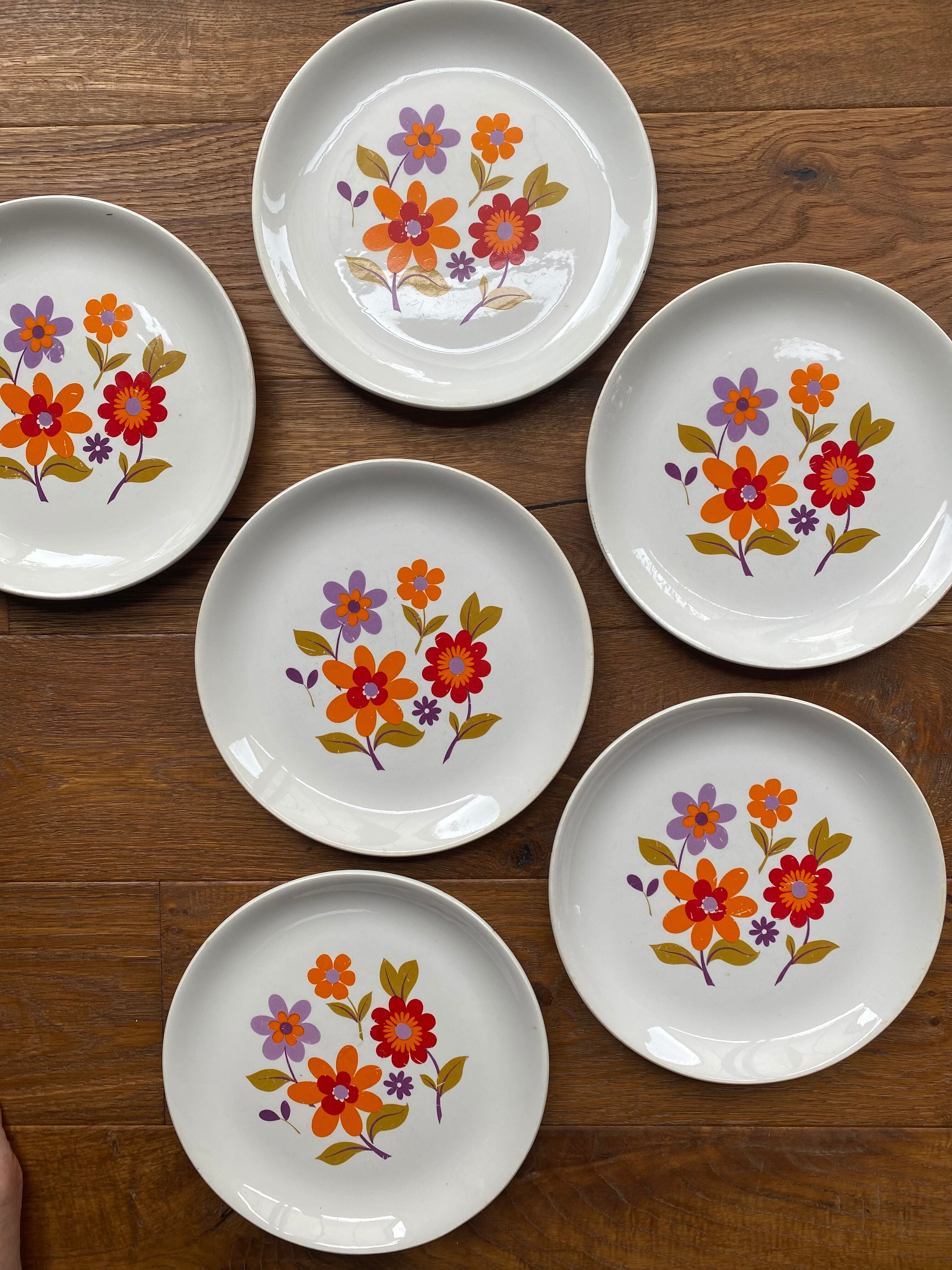 6 old flat plates in French earthenware Moulin des loups