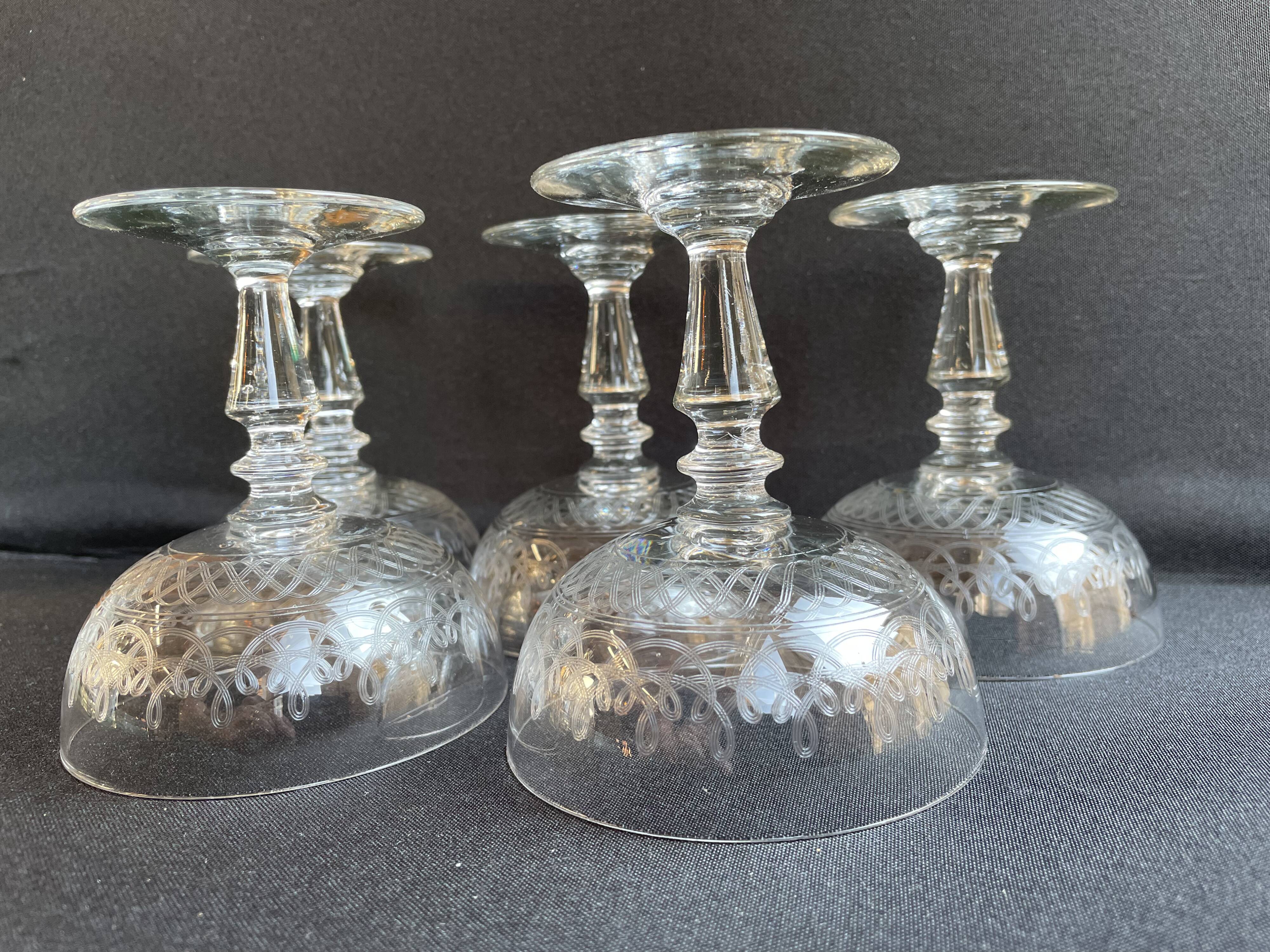 Champagne cups, art nouveau, 1/2 cristal soufflé et taillé