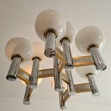 Vintage chandelier in brass and chrome by Gaetano Sciolari for Sciolari, Italy