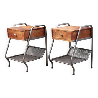 Pair of 1950s industrial style bedside tables.